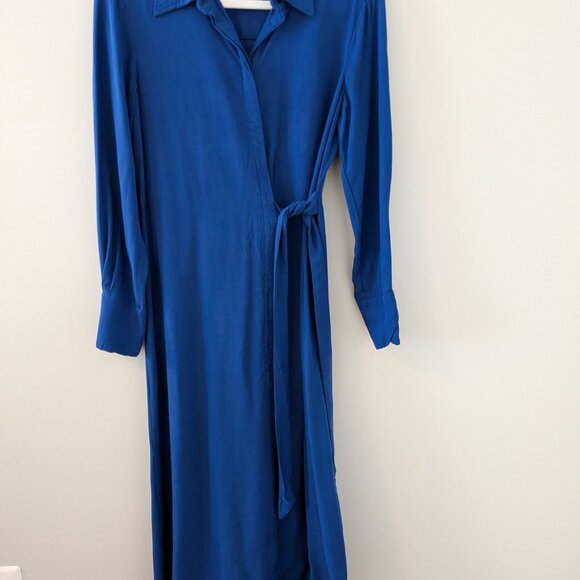 Mango Cobalt Blue Size 6 Midi Belted Shirt Dress Size 6 - Picture 2 of 4